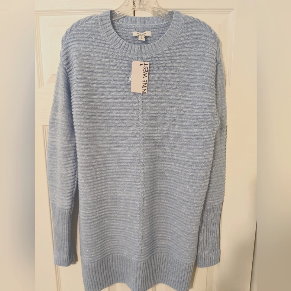 Nine West long sweater, light blue, size small